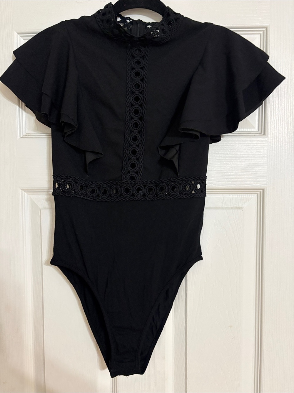 Black Lace-Trim One-Piece bodysuit